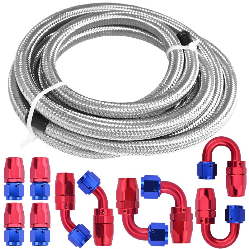 Ameetaa 6AN Fuel Line Kit, 20FT 3/8 CPE Nylon Stainless Steel Braided Fuel Line Hose with 10PCS AN6 Hose End Fitting Adapter Kit - Image 1
